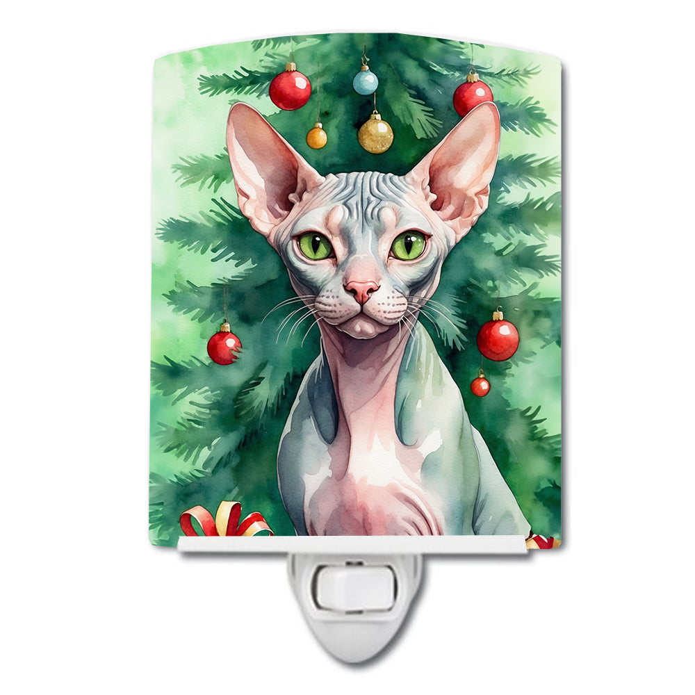 Buy this Sphynx Cat By the Christmas Tree Ceramic Night Light