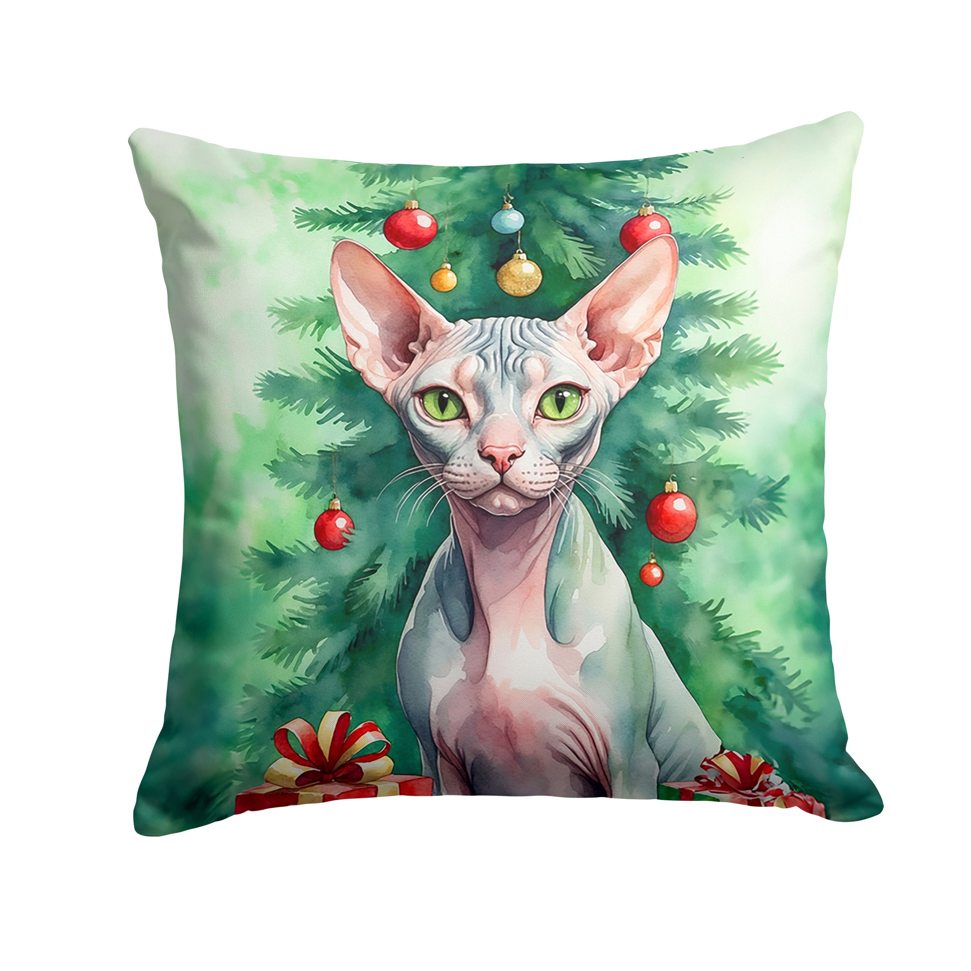 Buy this Sphynx Cat By the Christmas Tree Throw Pillow