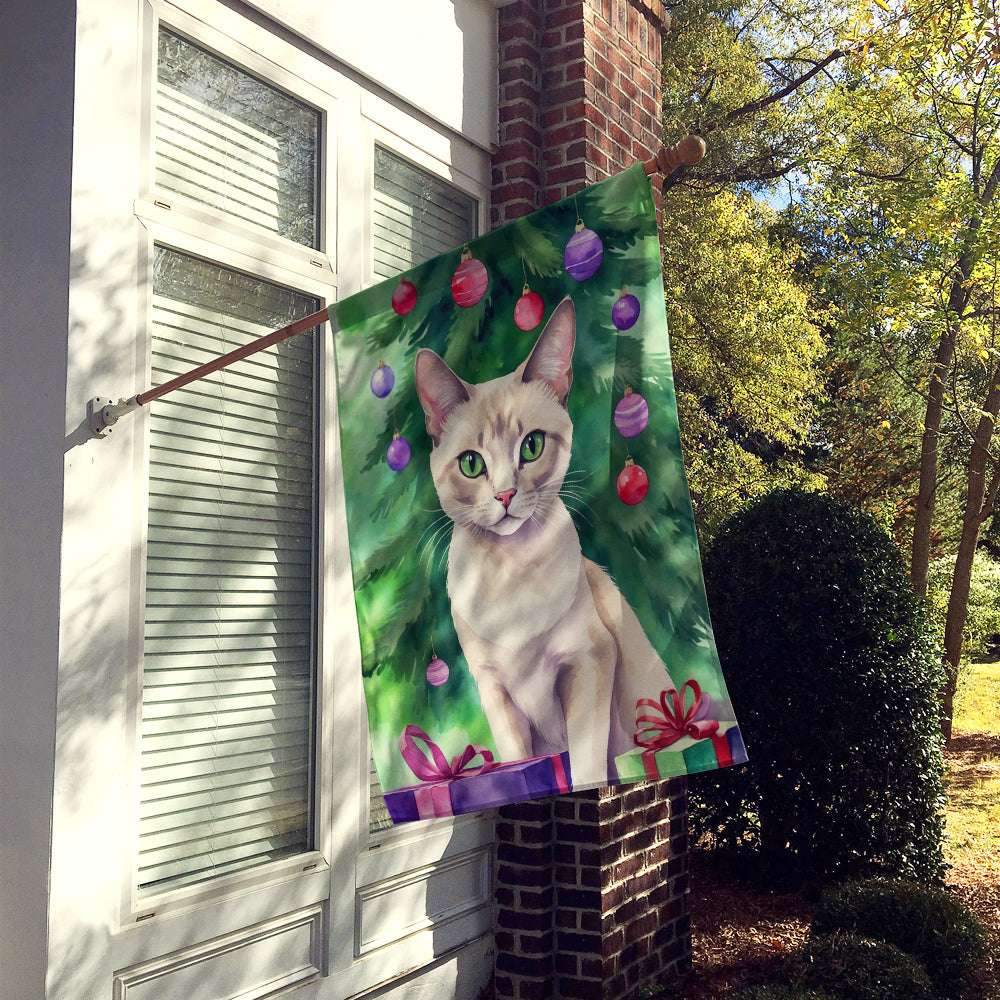 Thai Lilac Cat By the Christmas Tree House Flag