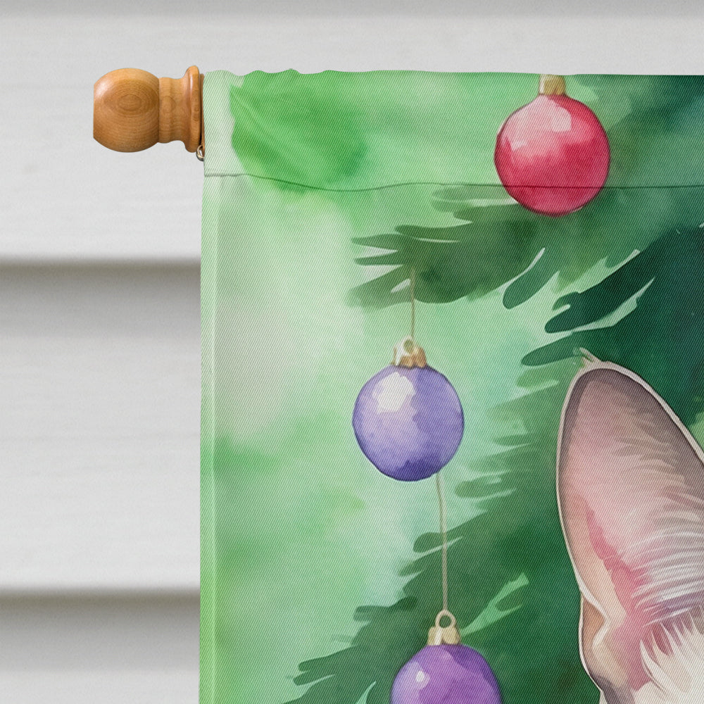 Thai Lilac Cat By the Christmas Tree House Flag