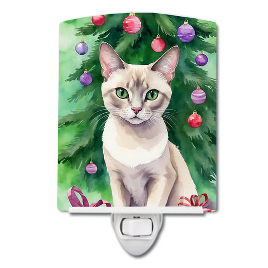 Buy this Thai Lilac Cat By the Christmas Tree Ceramic Night Light