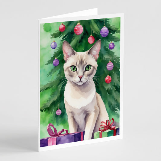 Buy this Thai Lilac Cat By the Christmas Tree Greeting Cards Pack of 8