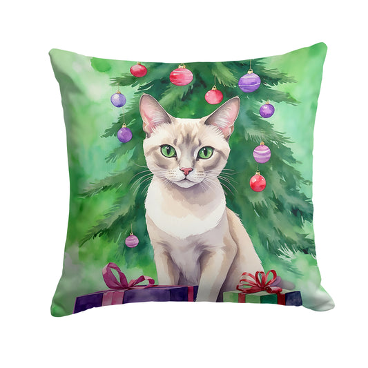 Buy this Thai Lilac Cat By the Christmas Tree Throw Pillow