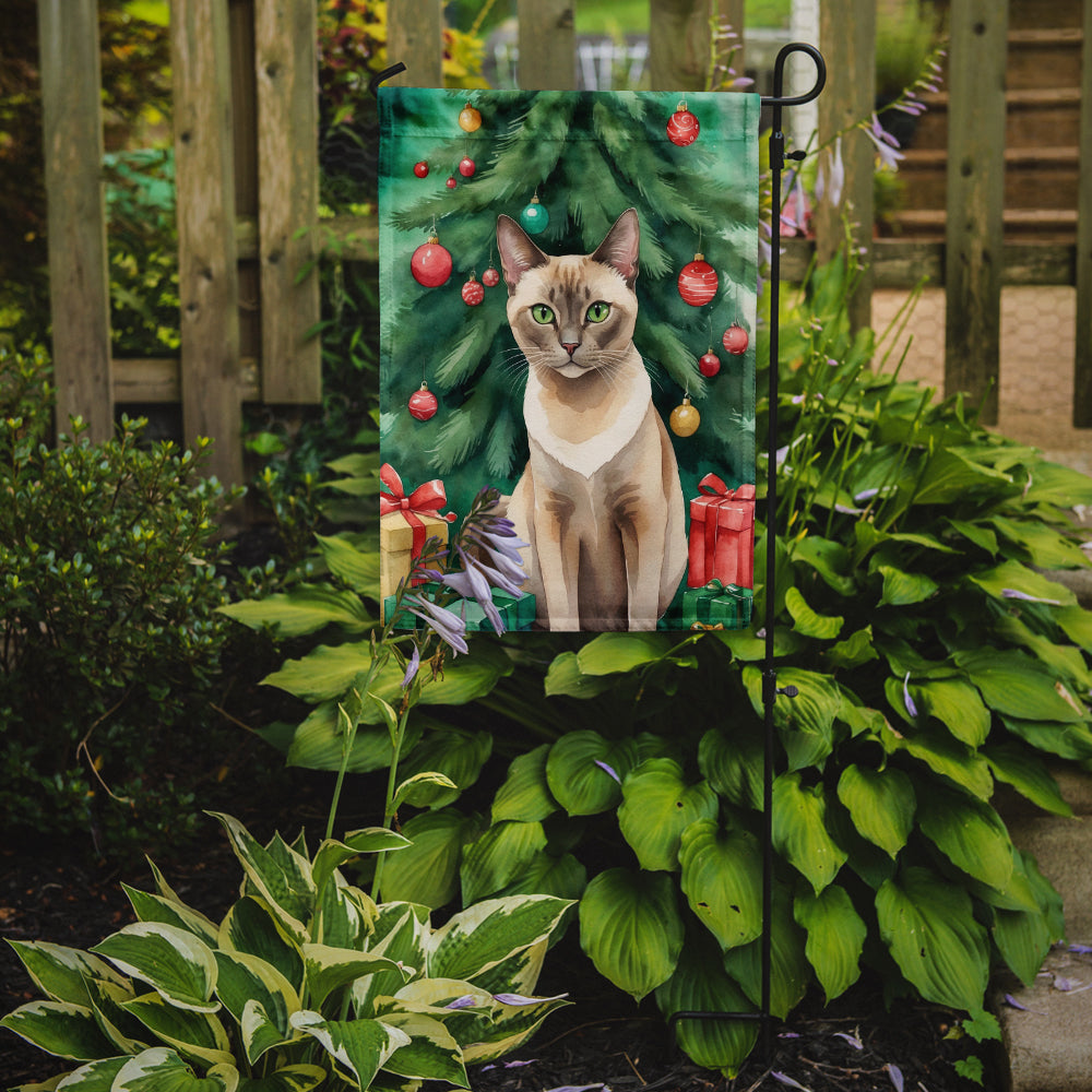 Tonkinese Cat By the Christmas Tree Garden Flag