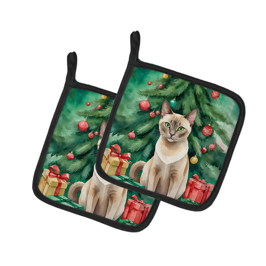 Buy this Tonkinese Cat By the Christmas Tree Pair of Pot Holders