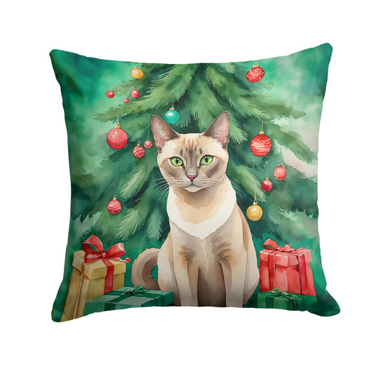 Buy this Tonkinese Cat By the Christmas Tree Throw Pillow