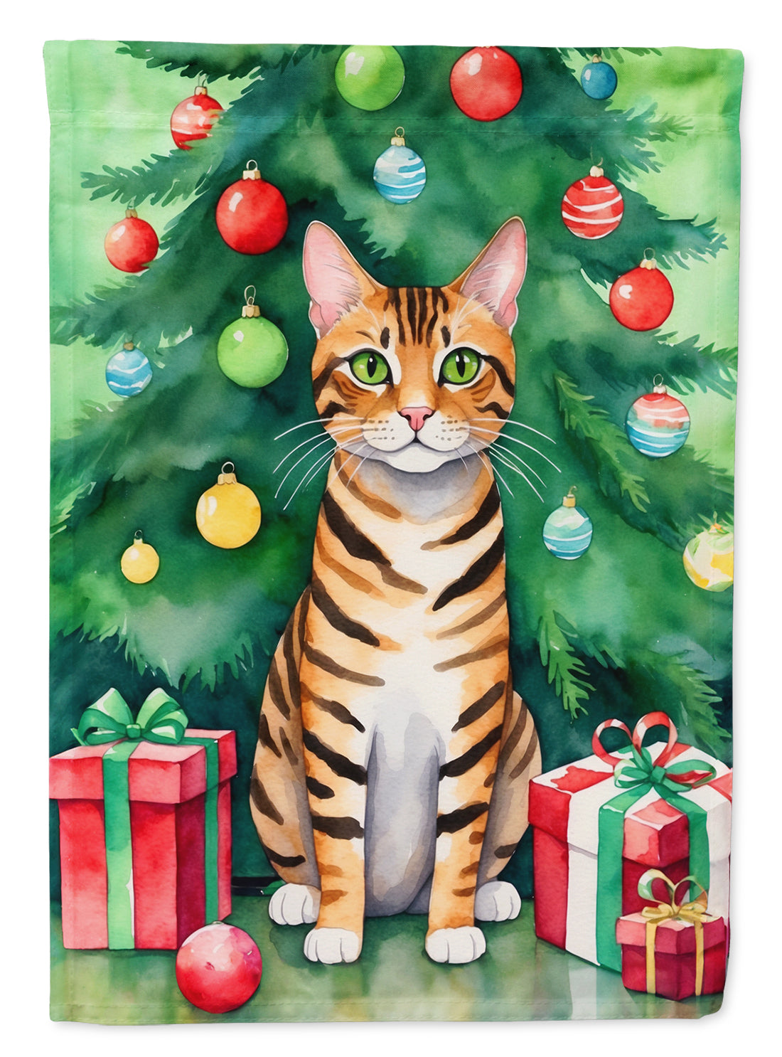 Buy this Toyger Cat By the Christmas Tree House Flag