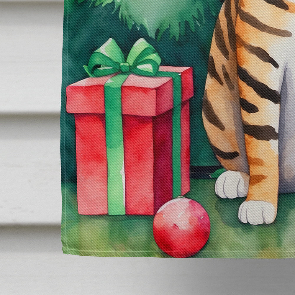 Toyger Cat By the Christmas Tree House Flag