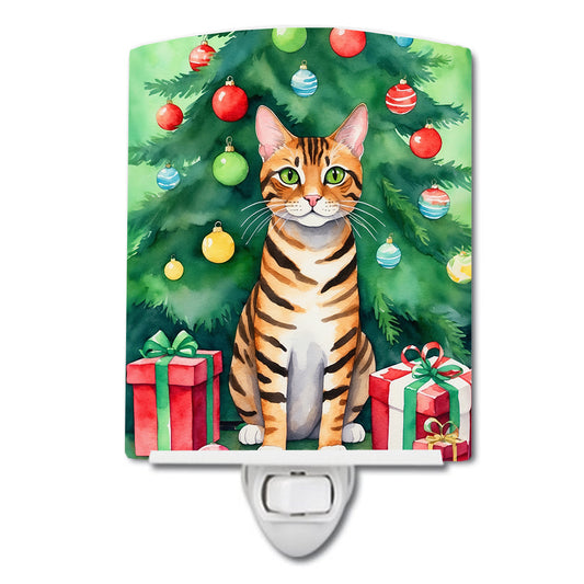 Buy this Toyger Cat By the Christmas Tree Ceramic Night Light