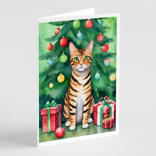 Buy this Toyger Cat By the Christmas Tree Greeting Cards Pack of 8