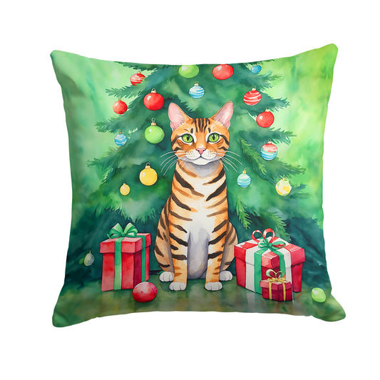 Buy this Toyger Cat By the Christmas Tree Throw Pillow