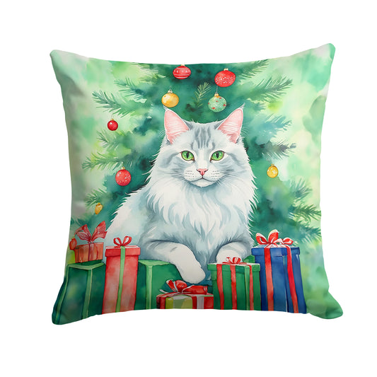 Buy this Turkish Angora Cat By the Christmas Tree Throw Pillow