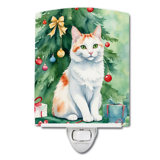 Buy this Turkish Van Cat By the Christmas Tree Ceramic Night Light