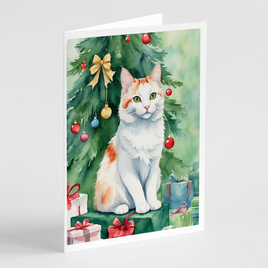 Buy this Turkish Van Cat By the Christmas Tree Greeting Cards Pack of 8