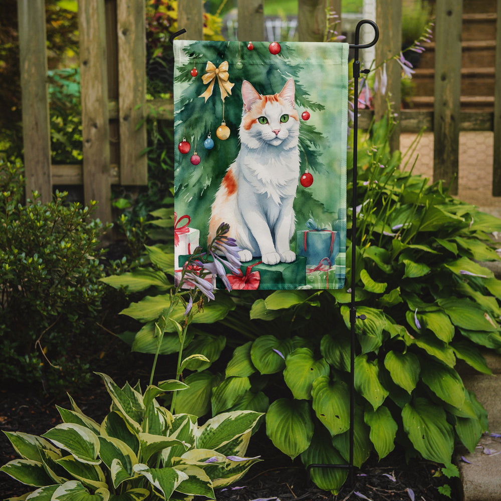 Turkish Van Cat By the Christmas Tree Garden Flag