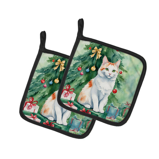 Buy this Turkish Van Cat By the Christmas Tree Pair of Pot Holders