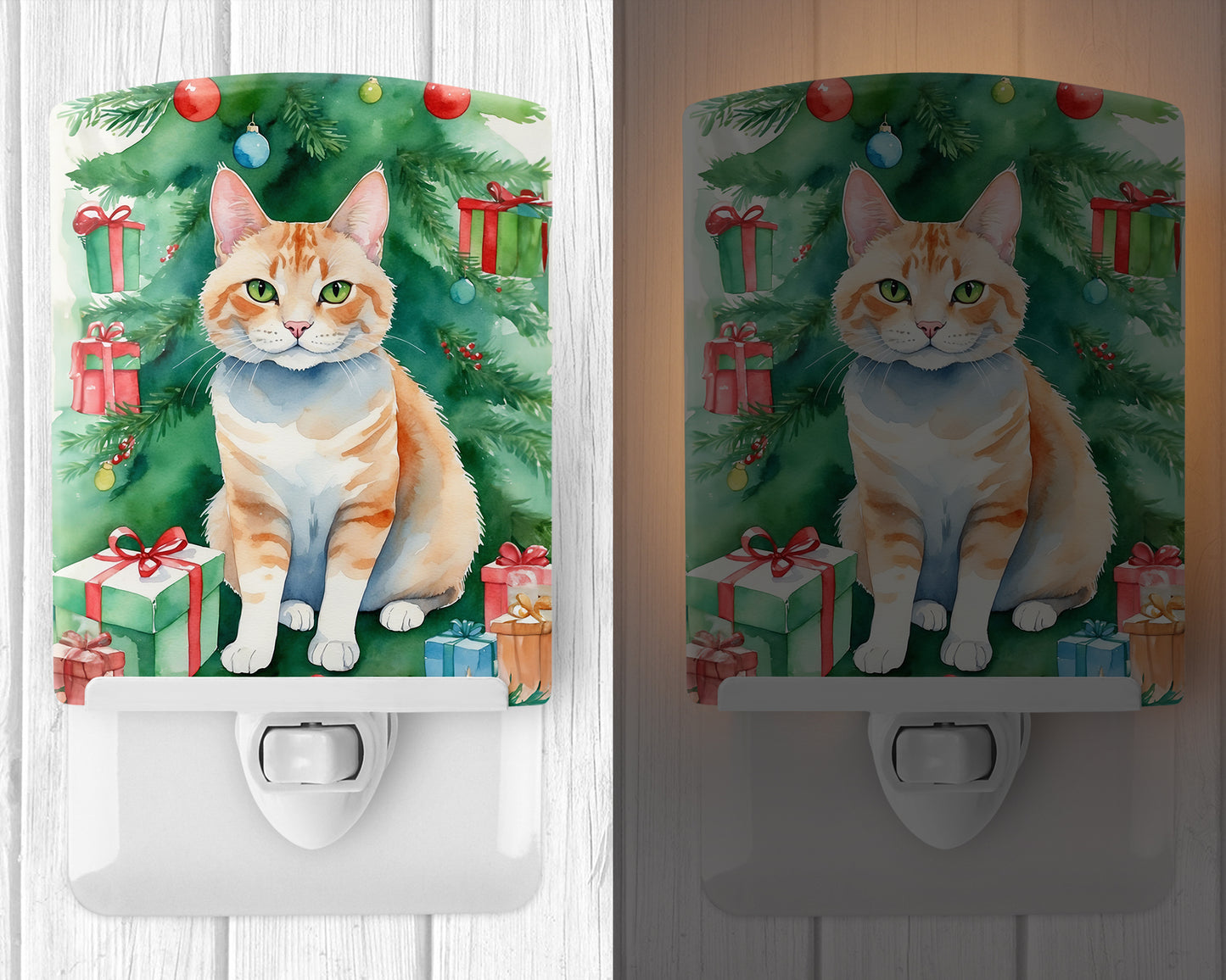 Ural Rex Cat By the Christmas Tree Ceramic Night Light