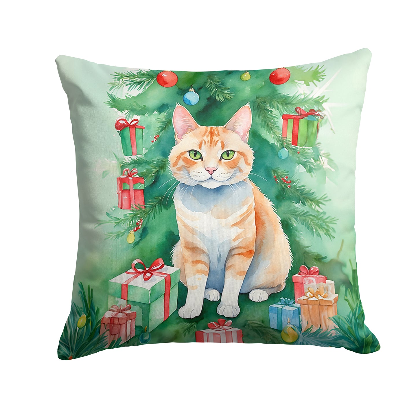 Buy this Ural Rex Cat By the Christmas Tree Throw Pillow