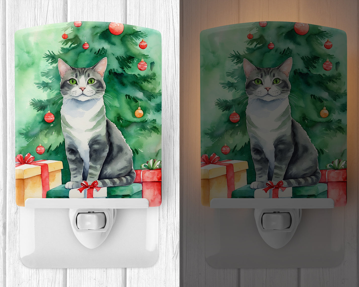 Ural Rex Cat By the Christmas Tree Ceramic Night Light