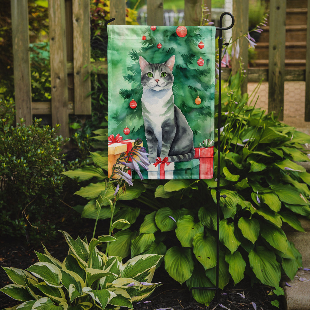 Ural Rex Cat By the Christmas Tree Garden Flag