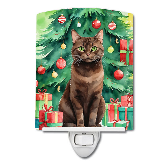 Buy this York Chocolate Cat By the Christmas Tree Ceramic Night Light