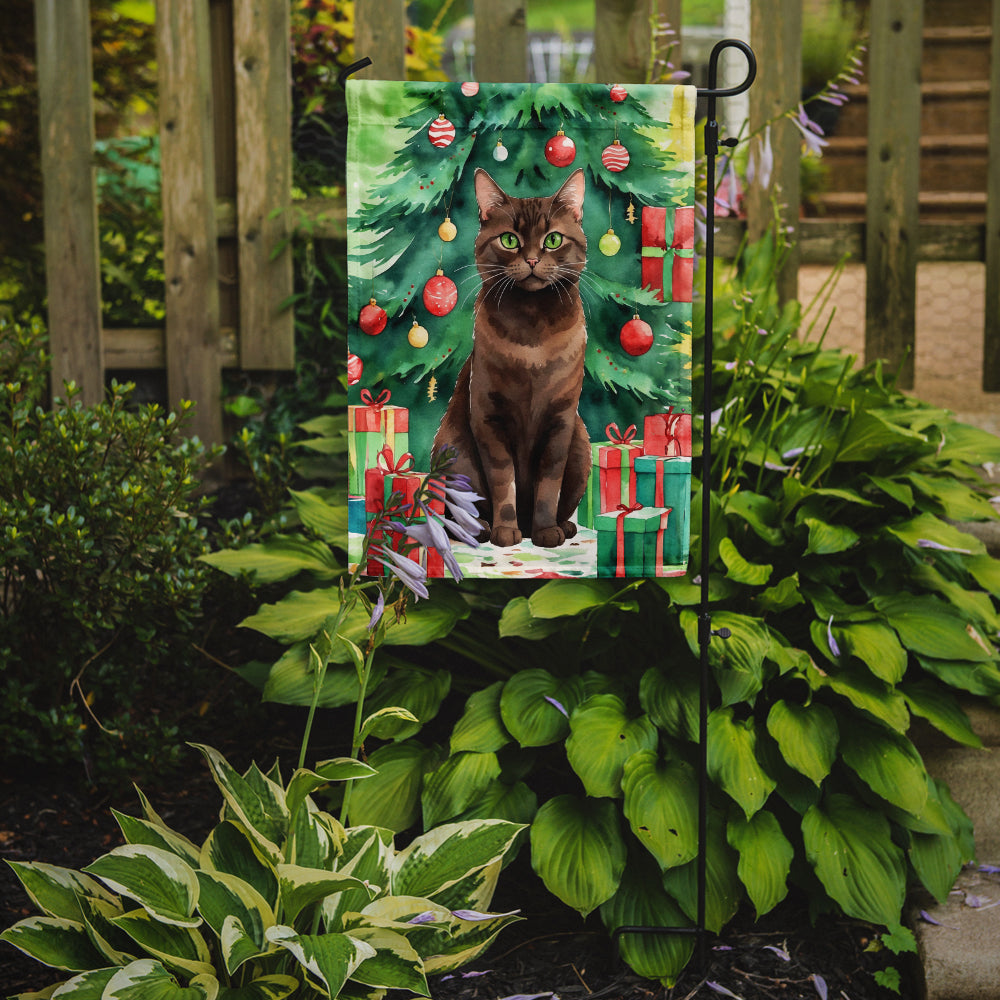 York Chocolate Cat By the Christmas Tree Garden Flag