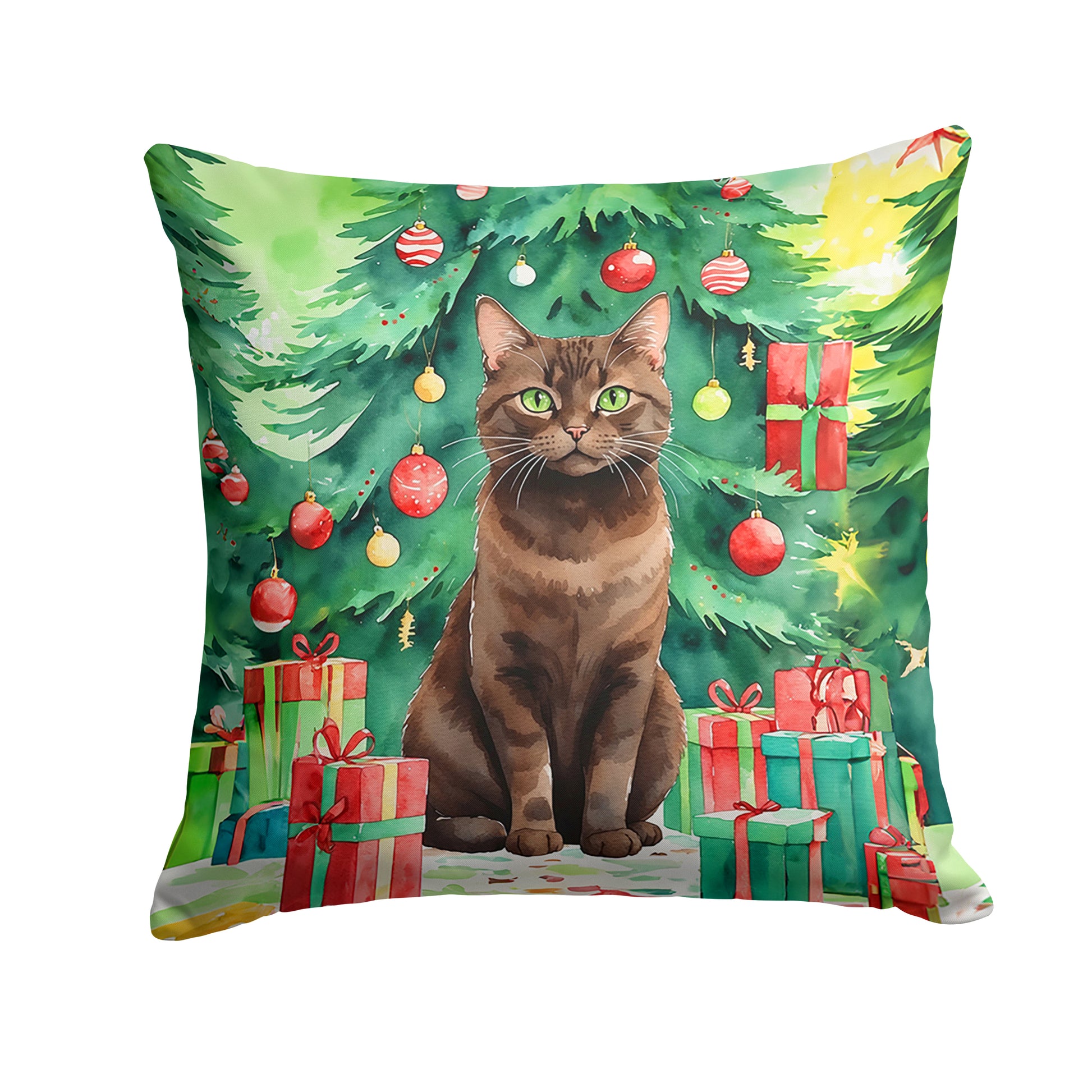 Buy this York Chocolate Cat By the Christmas Tree Throw Pillow