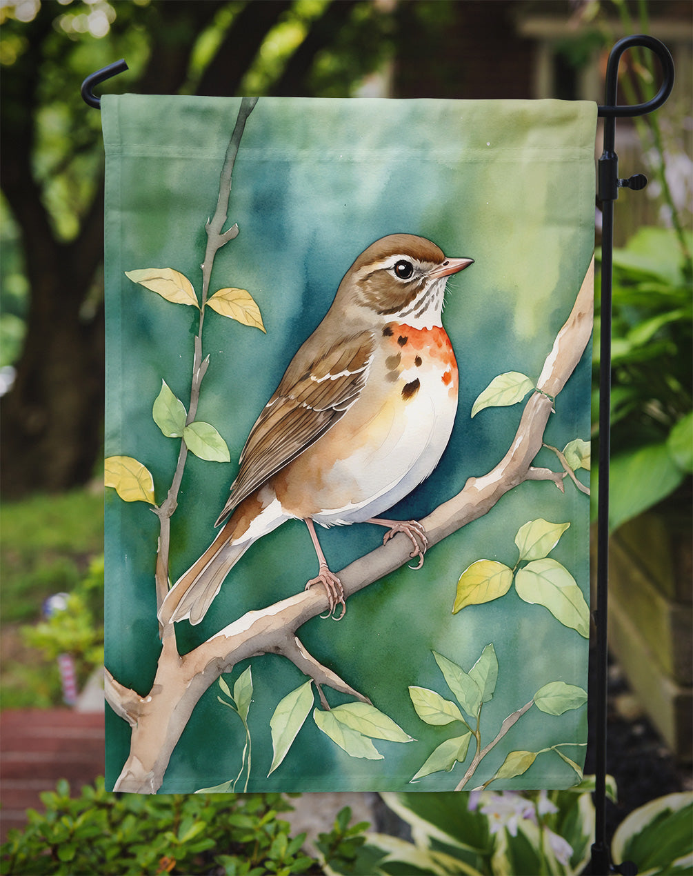 Vermont Hermit Thrush Garden Flag