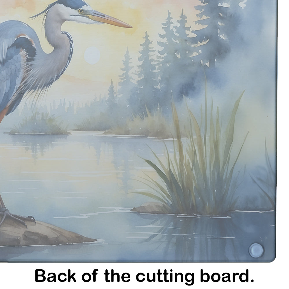 Blue Heron Emerging as the day fades Glass Cutting Board