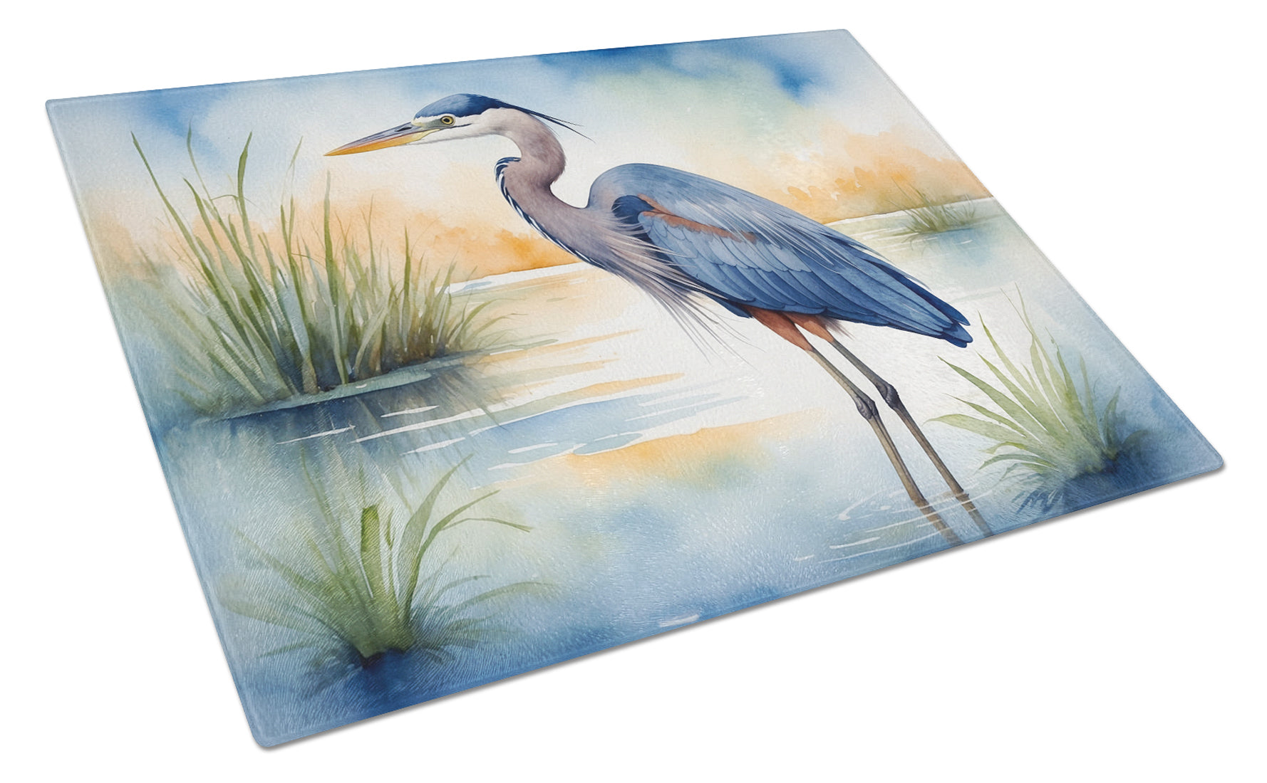 Buy this Blue Heron Emerging as the day fades Glass Cutting Board