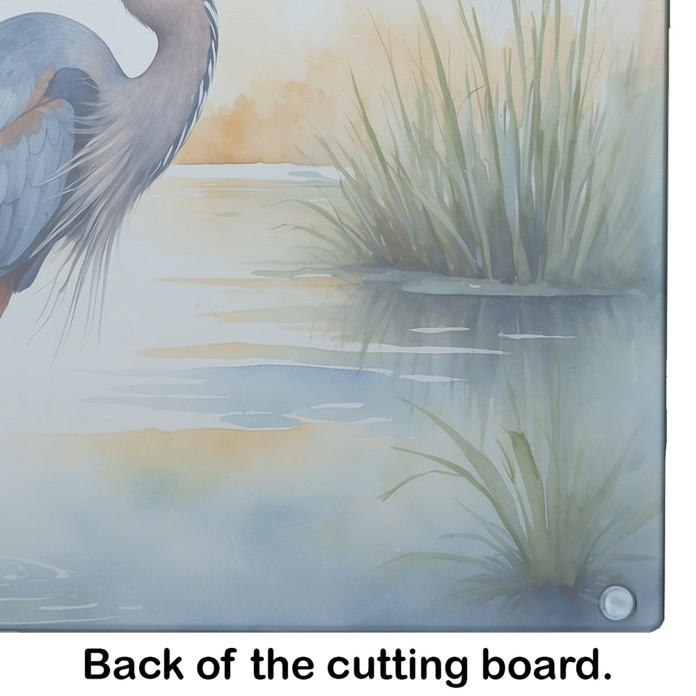 Blue Heron Emerging as the day fades Glass Cutting Board