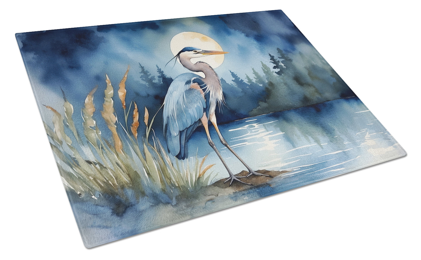 Buy this Blue Heron Under the Moonlight Glass Cutting Board