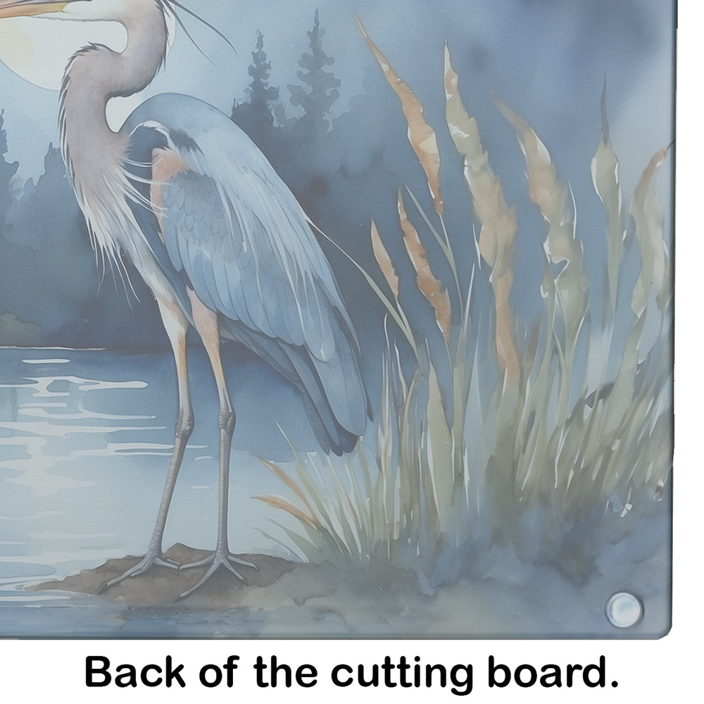 Blue Heron Under the Moonlight Glass Cutting Board