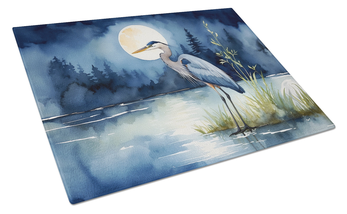 Buy this Blue Heron Under the Moonlight Glass Cutting Board