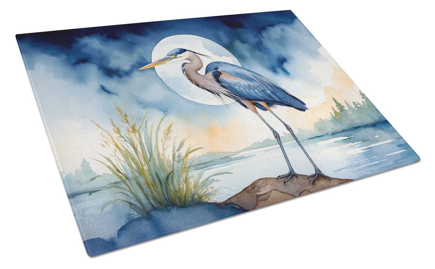 Buy this Blue Heron Under the Moonlight Glass Cutting Board