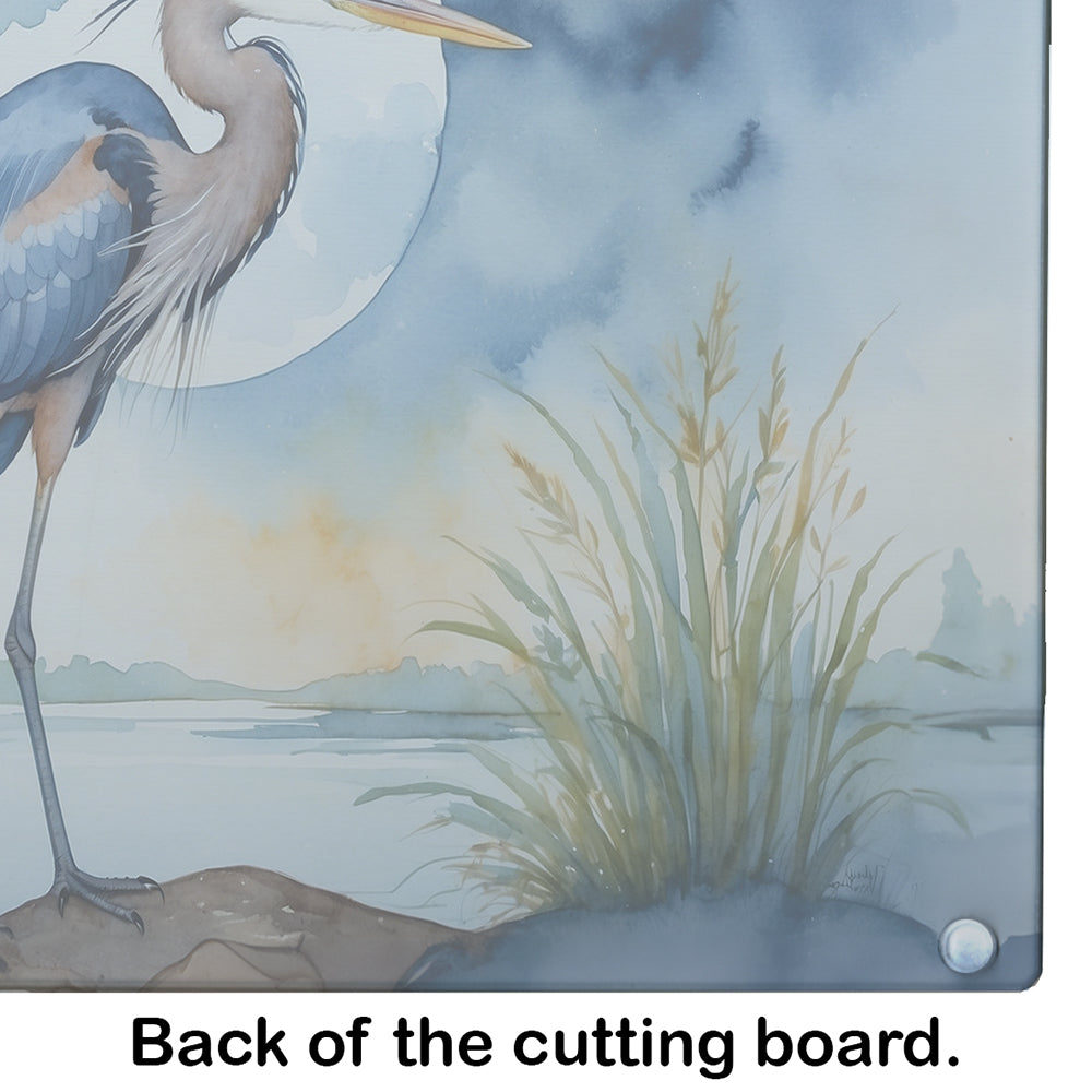 Blue Heron Under the Moonlight Glass Cutting Board