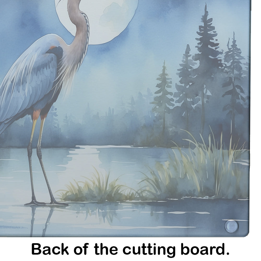 Blue Heron Under the Moonlight Glass Cutting Board