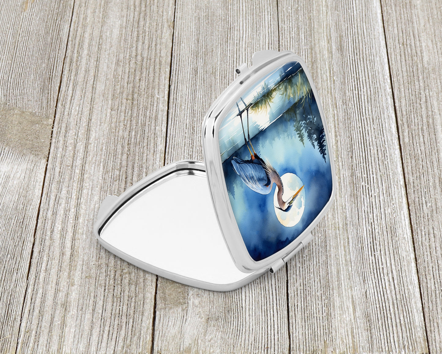 Blue Heron Under the Moonlight Compact Mirror