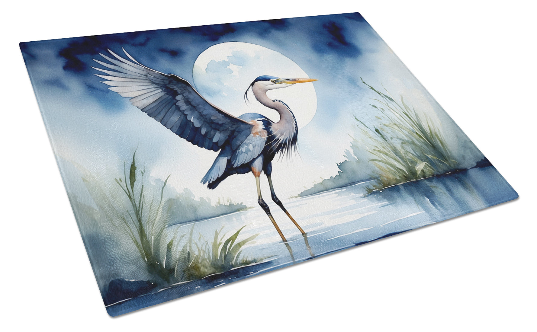 Buy this Blue Heron Under the Moonlight Glass Cutting Board