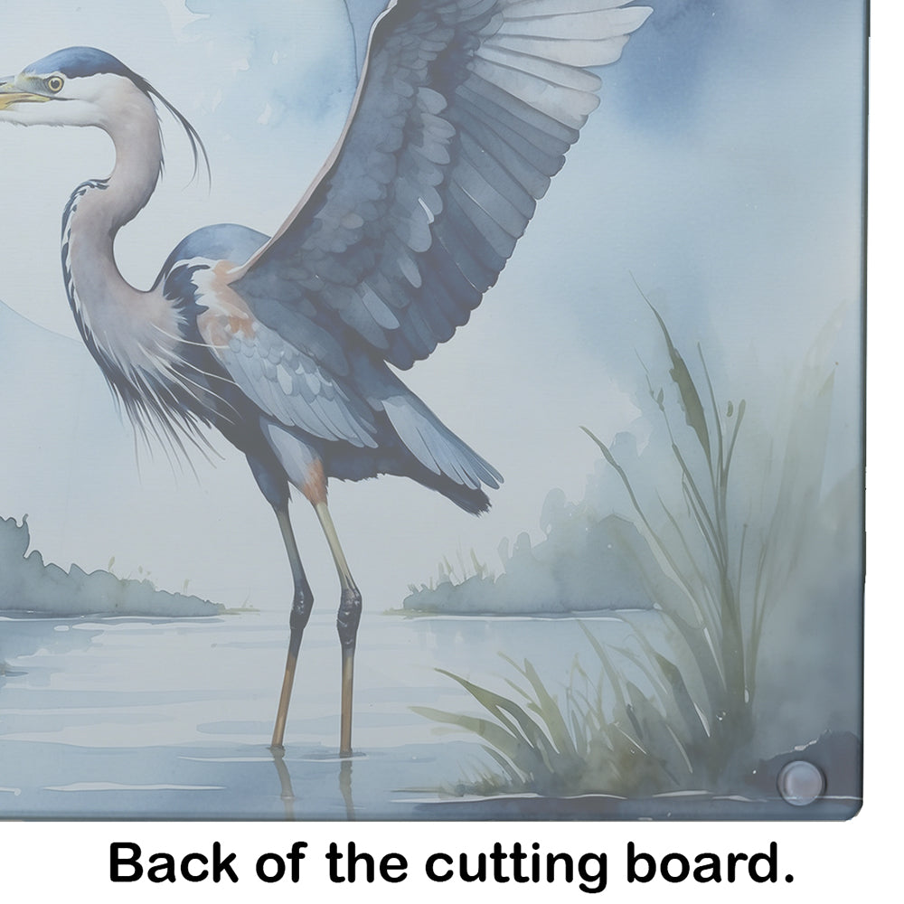 Blue Heron Under the Moonlight Glass Cutting Board