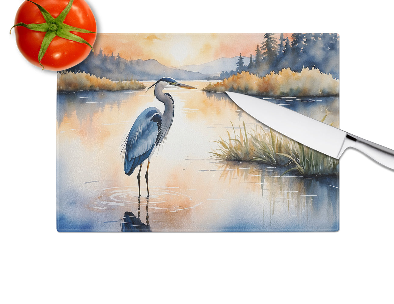 Blue Heron in the Golden Hour Glass Cutting Board