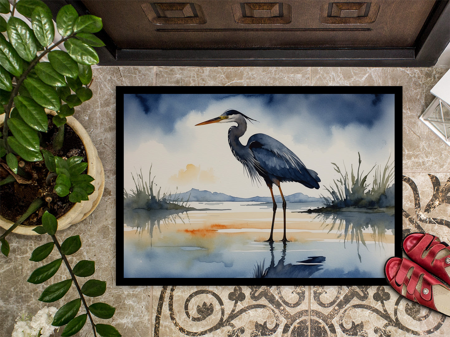 Blue Heron Barely Lit Sky Doormat