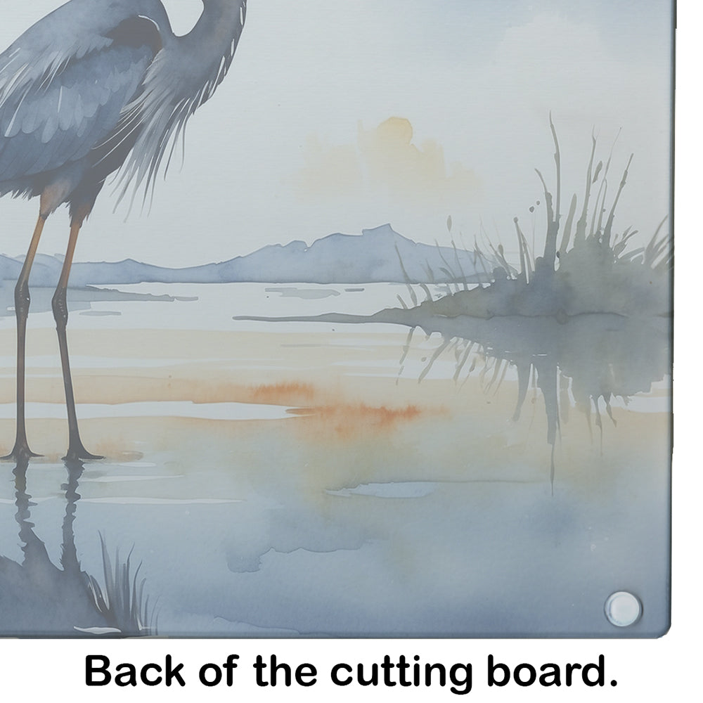 Blue Heron Barely Lit Sky Glass Cutting Board