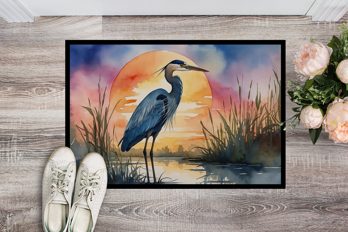 Blue Heron Setting Sun Doormat