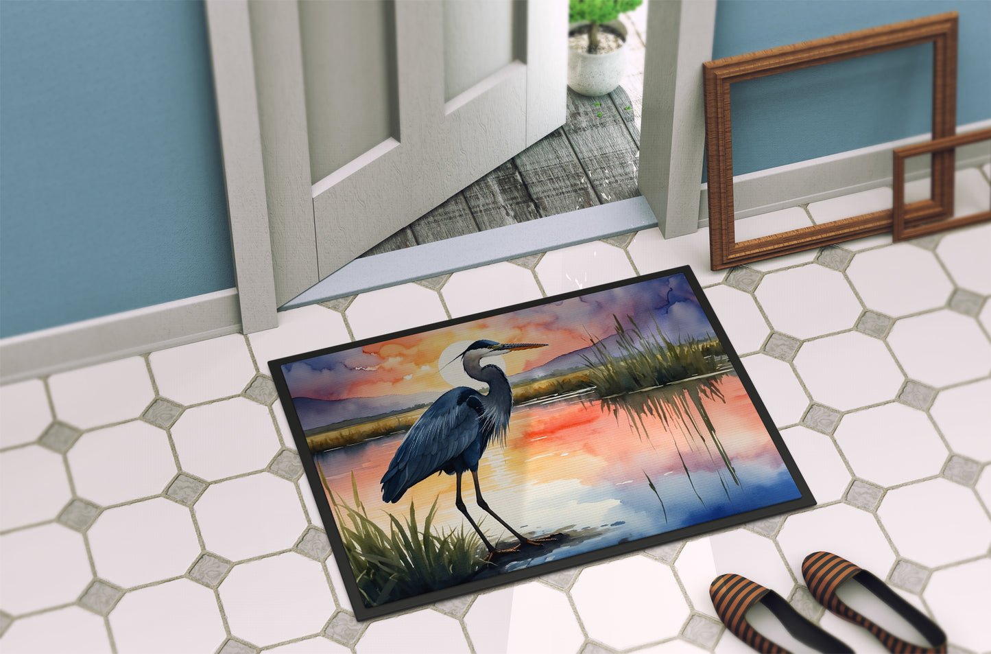 Blue Heron Setting Sun Doormat