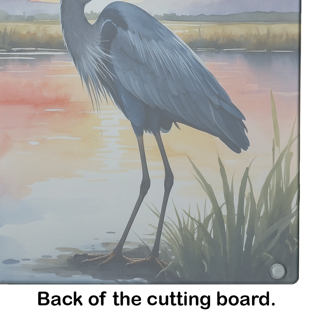 Blue Heron Setting Sun Glass Cutting Board