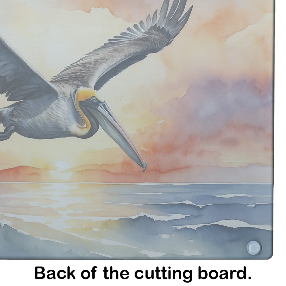 Pelican Fyling at Sunrise Glass Cutting Board