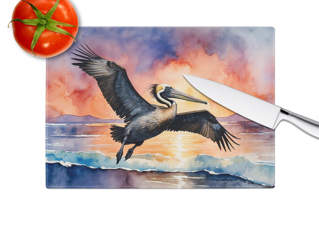 Pelican Fiery Sunset Glass Cutting Board