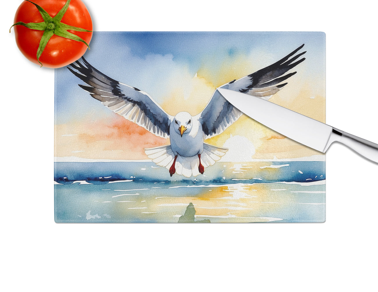 Gull Flying Low Glass Cutting Board