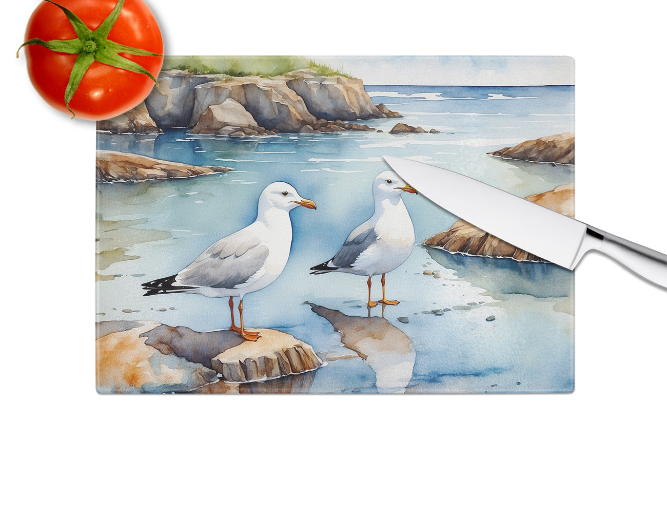 Gulls Scavenging Glass Cutting Board